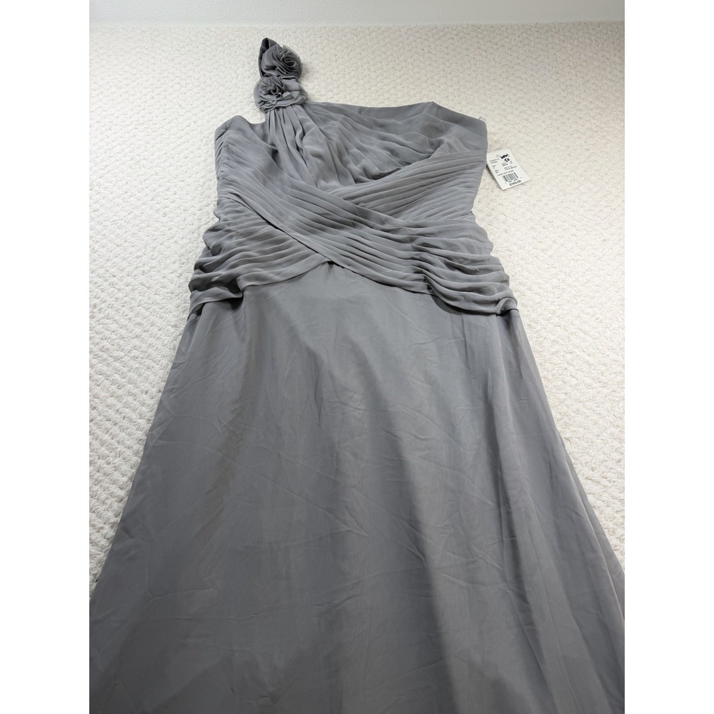 David's Bridal One Shoulder Lace Chiffon Bridesmaid Dress Gray -Sz 14 $149